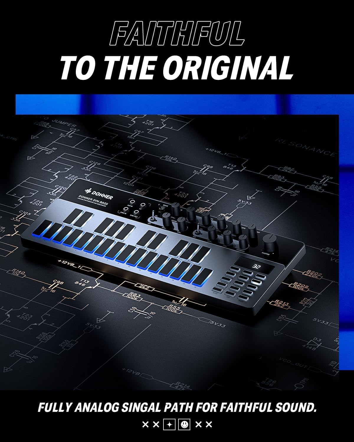 Amazon.com: Donner B1 Analog Bass Synthesizer & Sequencer
